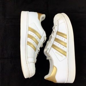 ADIDAS Superstar White Gold Stripe Leather Kids 2